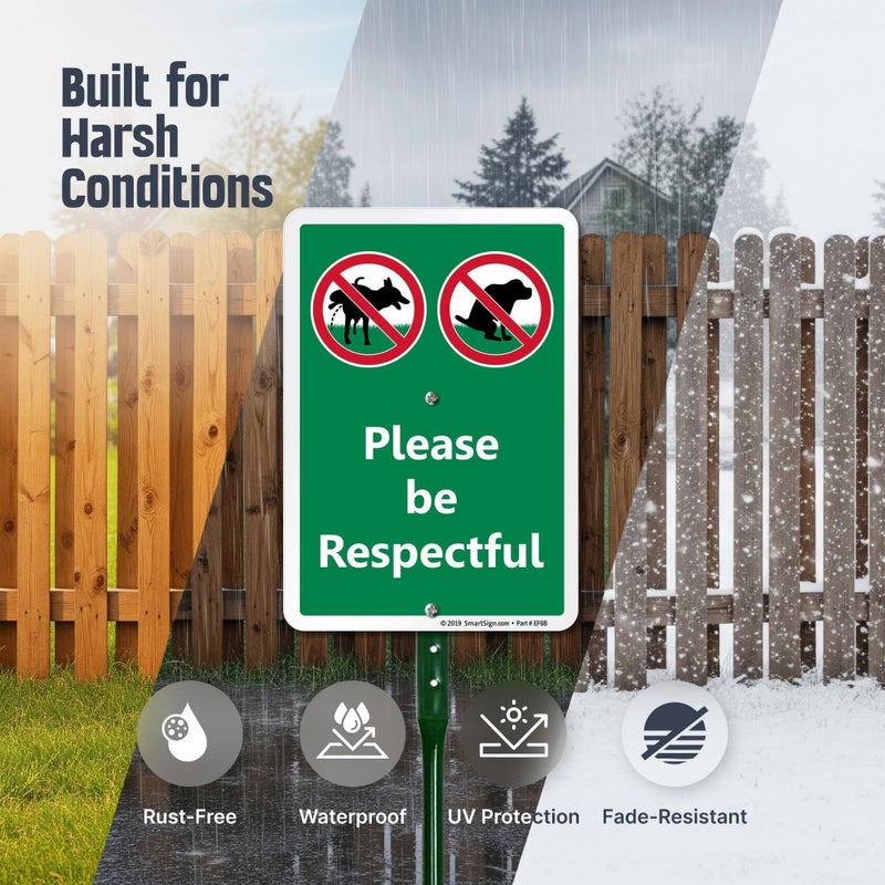 SmartSign Please Be Respectful No Dog Pooping or Peeing Sign for Yard | 21" Tall Stake & Kit, Laminated Rust-Proof Aluminum, USA-Made, 100+ Years of Expertise - Image 2